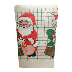 Vintage Santa Mrs Claus Paper Tablecloth Christmas 54"x88" Retro Holiday Kitsch